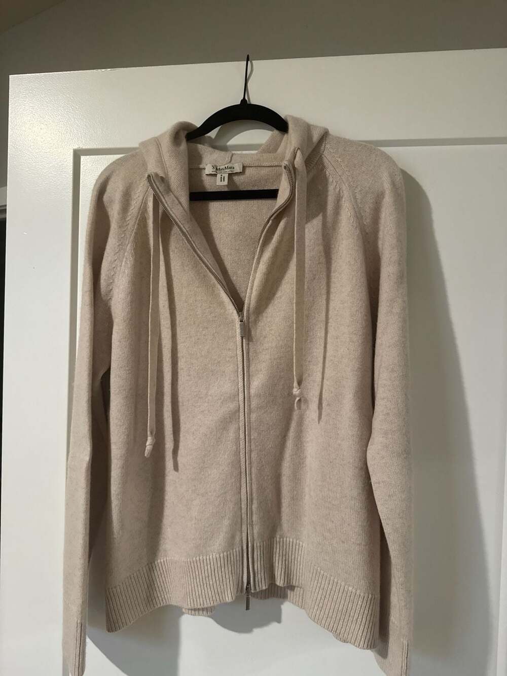 S Max Mara Beige Cashmere and Wool Knit Zip-Up Hoodie